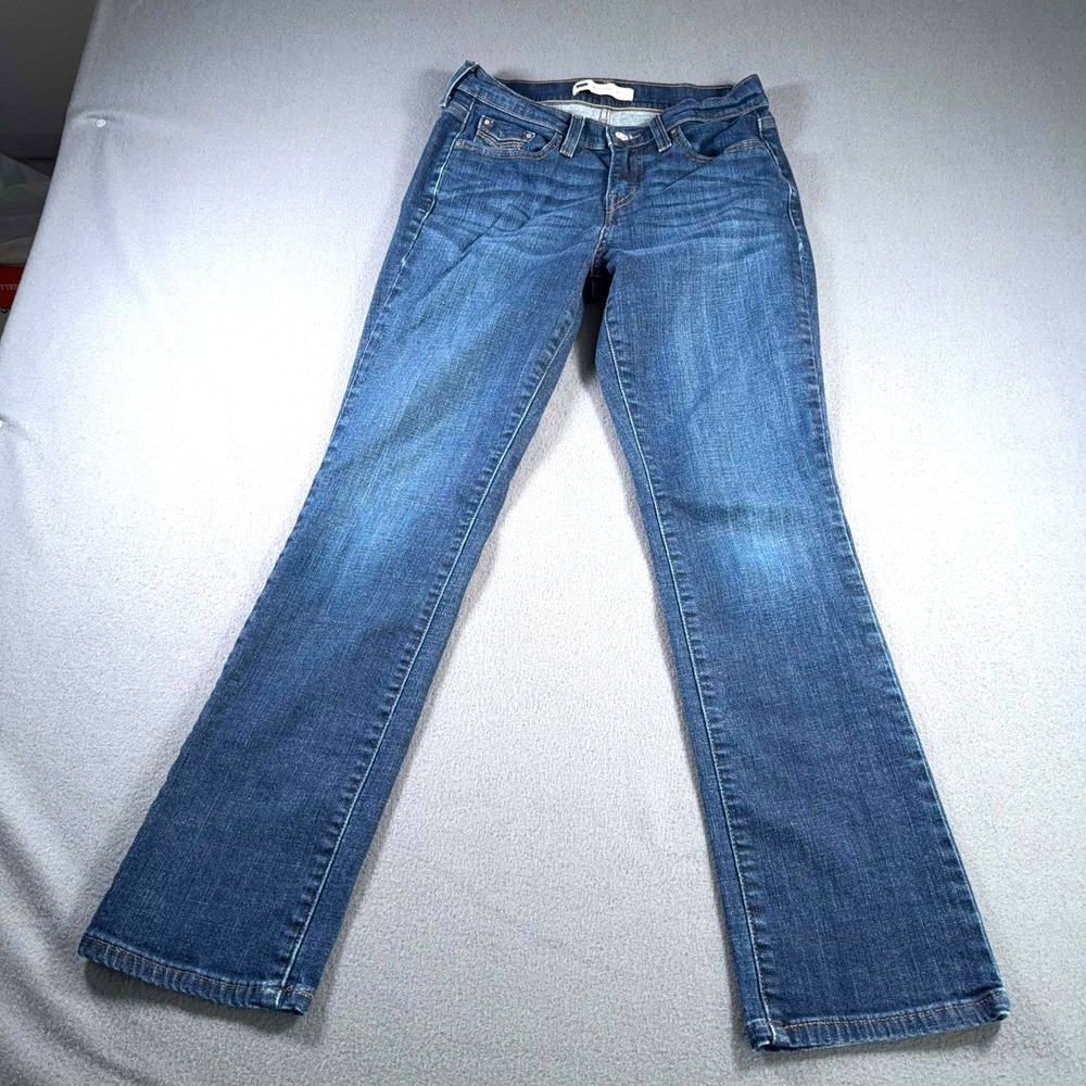 Levi's 505 Jeans Women's 2M Blue Straight Leg Dark Wash Stretch 28x29 Measured